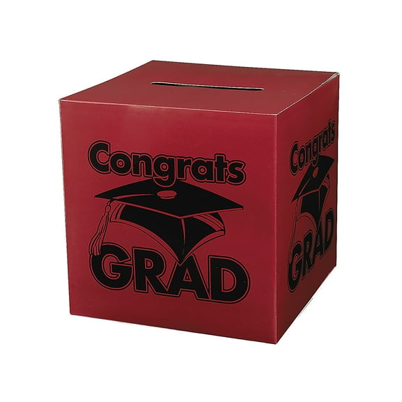 Congrats Grad Burgundy Card Box - Party Supplies - 1 Piece