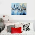 thumbnail image 4 of JRXY  New York City Painting Brooklyn Bridge Wall Art Abstract Cityscape Canvas Navy Blue Skyline Sailboat Picture Grey Textured Artwork Framed for Living Room Bedroom Office Home Decor 16x12in, 4 of 4