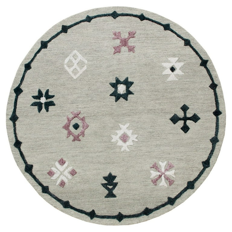 LR Home Hand Hooked Gray 5 ft. Geometric Bordered Round Area Rug