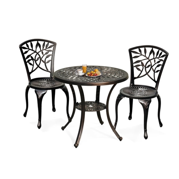 Uforic 3 Piece Outdoor Patio Furniture Patio Dining Sets, Cast Aluminum Patio Bistro Set of 2 Chairs, 30.7 Inches Round Table with Umbrella Hole