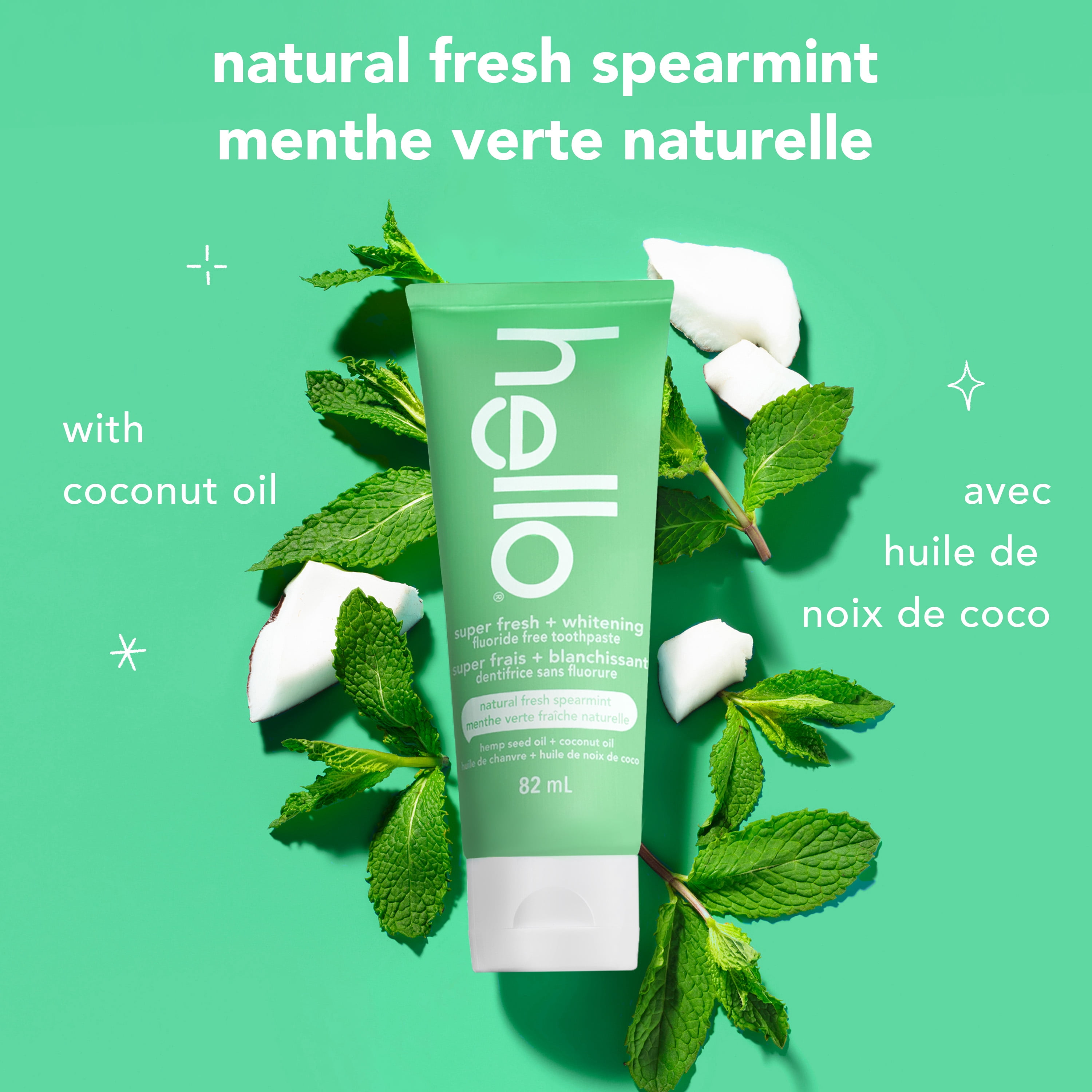 hello Super Fresh Whitening Fluoride Free Toothpaste, Natural Spearmint, 82 ml