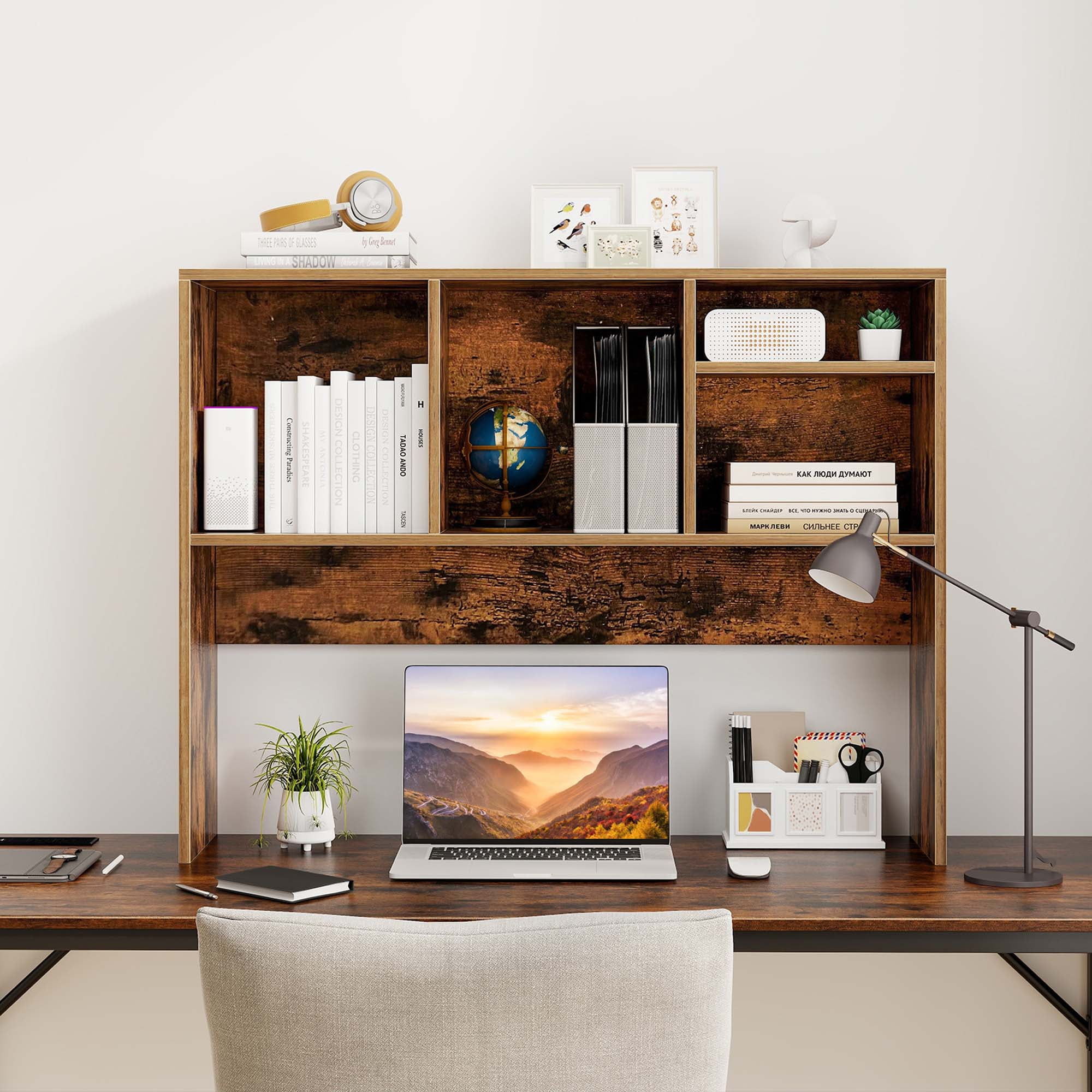 Costway Computer Desktop Bookcase Countertop Storage Bookshelf Organizer with 4 Cubbies Coffee