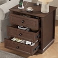 thumbnail image 3 of PLAMLE End Table for Living Room with 3 Drawers Storage Retro End Table Table with Charging Station Wooden Nightstand side End Table for Bedroom, 3 of 7