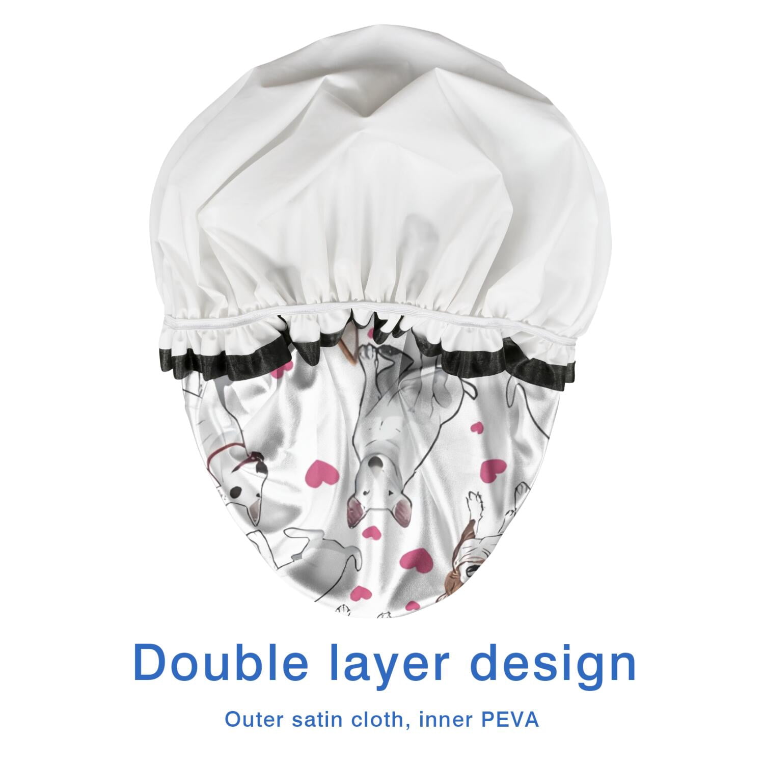 Shower Caps,Bull Terriers and Hearts Waterproof Shower Cap for Women 4 Pieces,Double Reusable Hair Cover for Shower PEVA Elastic Stretch Hem