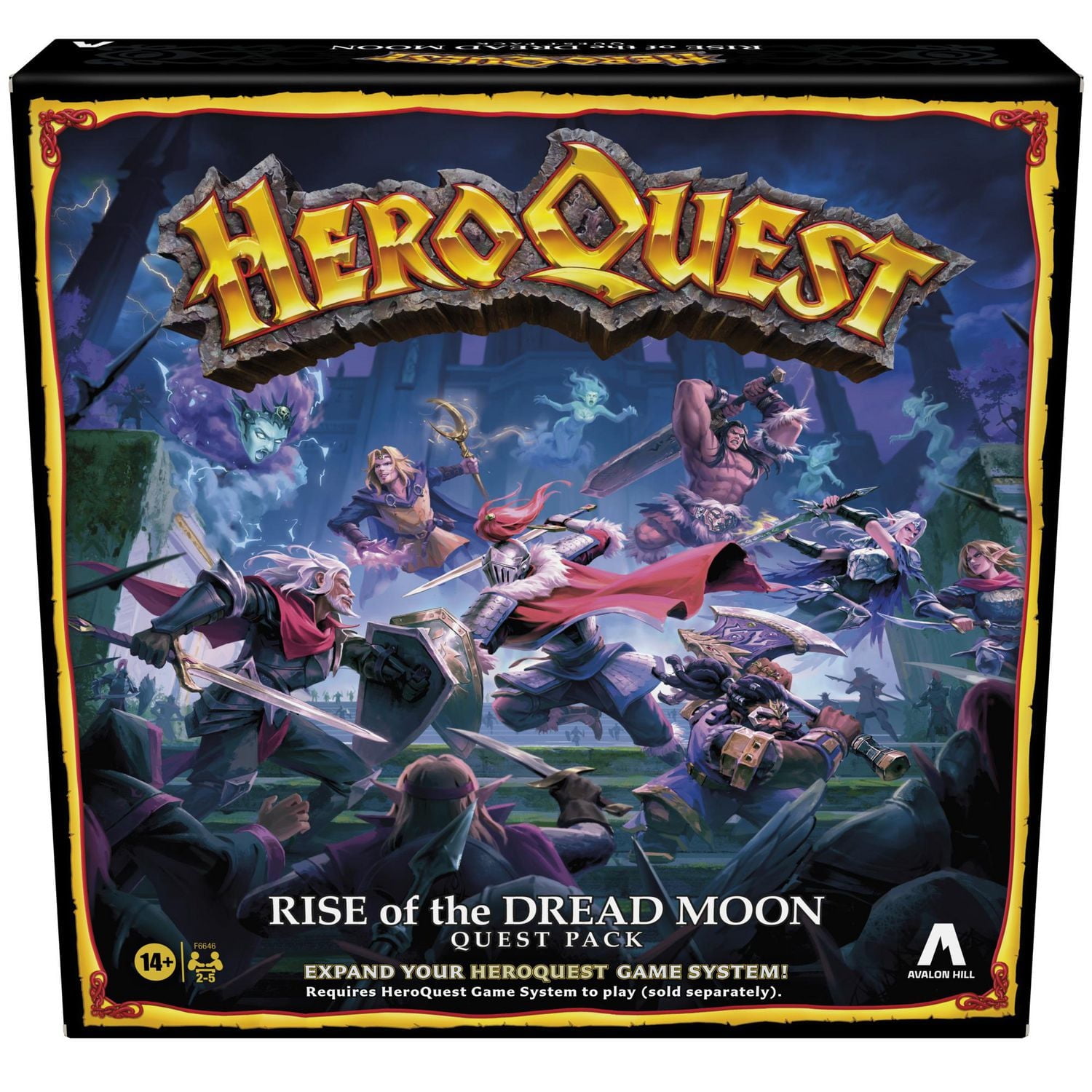 Avalon Hill HeroQuest, pack de quête La lune de la Terreur, système de jeu HeroQuest requis, jeux de rôle pour 2 à 5 joueurs, dès 14 ans