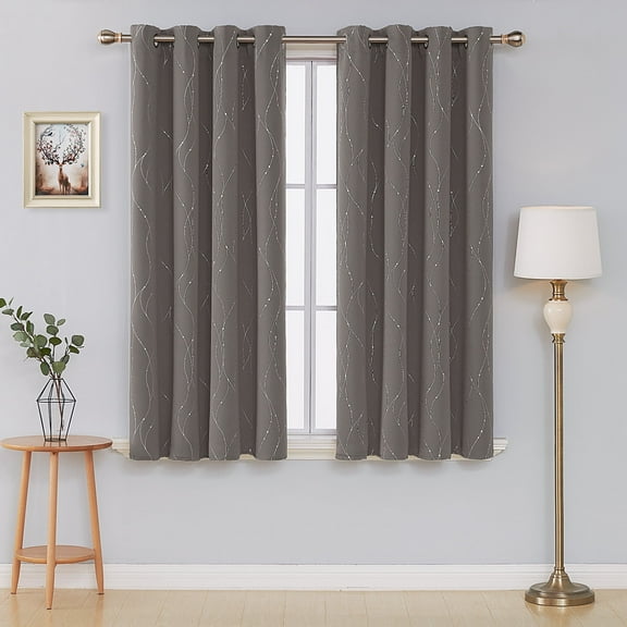 Deconovo Blackout Curtains Grommet Thermal Insulated Room Darkening Curtain for Bedroom, Wave Line and Dots (2 Panels, 52" x 54", Taupe)