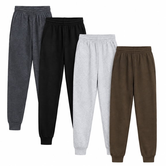 Quad Seven Boys’ Sweatpants – 4 Pack Active Fleece Joggers (Size: 4-18)