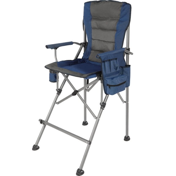 REDCAMP Padded 31" Bar Height Tall Folding Camping Chairs for Adults, Heavy Duty 330 lbs Directors Chair Foldable with Foot Rest and Cup Holder, Blue