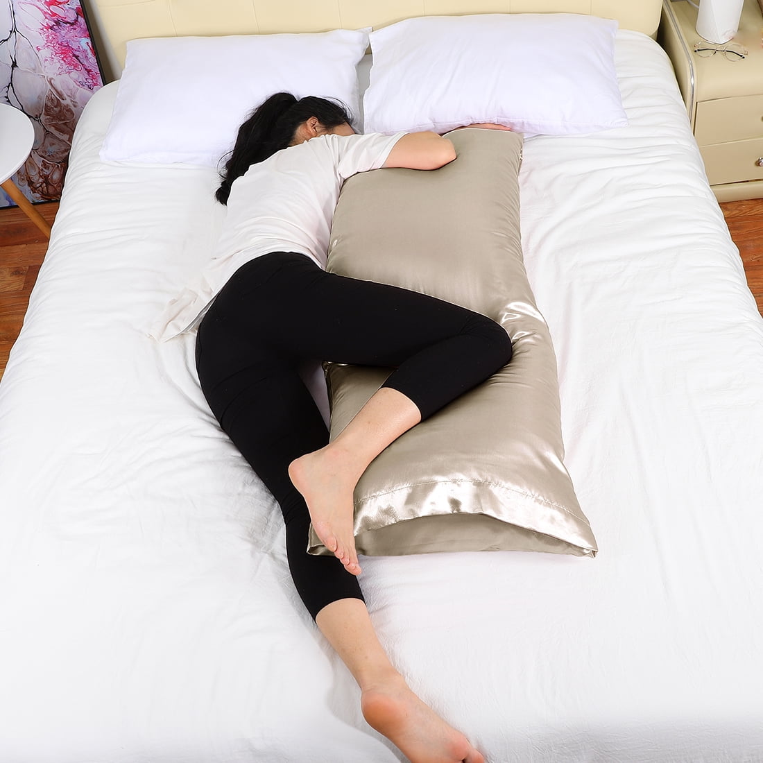 Unique Bargains 2 Pack Polyester Satin Body Pillow Cover 20" x 54" Taupe