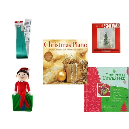 Christmas Fun Gift Bundle [5 Piece] - Myco's Best Pull Bows Set of 10 - Let It Snow Glass Ornament Deer -  Piano  Treasures with The O'Neill Brothers CD - Elf On Shelf Large  LARGE 24