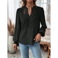 thumbnail image 4 of Womens Tops V Neck Boho Long Sleeve Shirts Dot Chiffon Blouses Flowy Lace Crochet Clothing Casual Trendy Tunic Black L, 4 of 7
