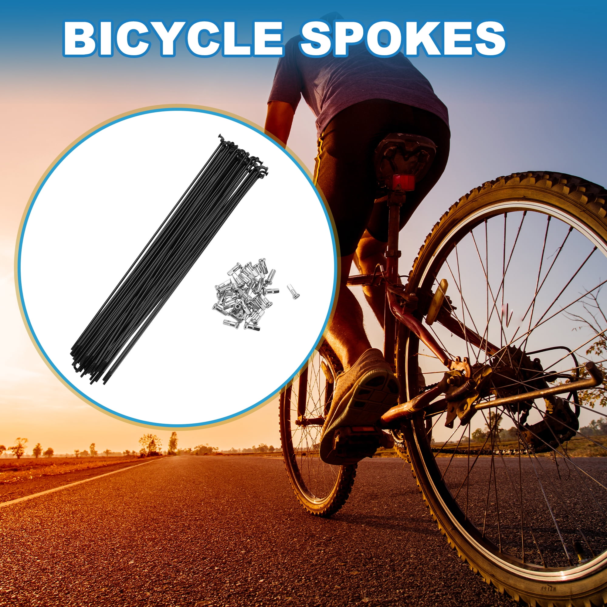 Unique Bargains 36Pcs Bicycle 14G Mountain Bike Steel Spokes Black 9.06"