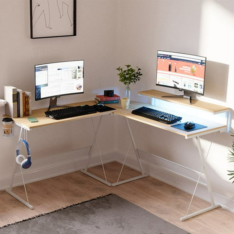 Bestier 55 inch L-Shaped Gaming Computer Desk with Monitor Stand Home  Office Corner Desk White