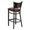 thumbnail image 5 of BizChair 2 Pk. Black Coffee Back Metal Restaurant Barstool - Burgundy Vinyl Seat, 5 of 8