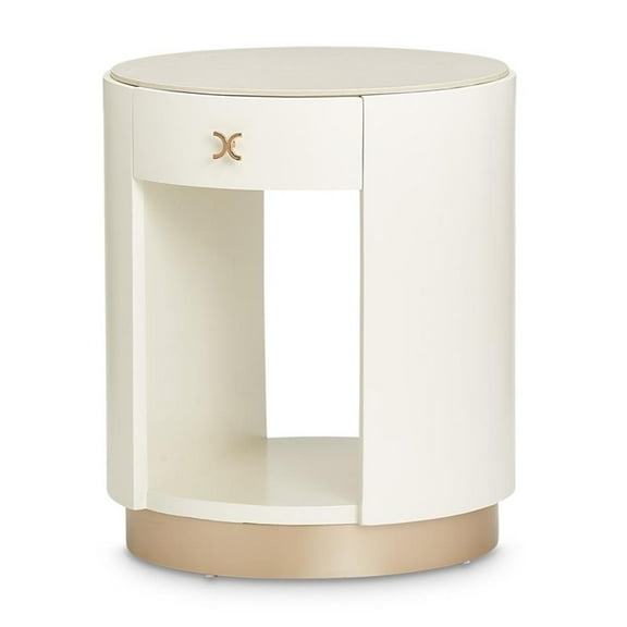 Michael Amini La Rachelle Round End Table with Marble Top - Champagne Ivory
