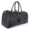 thumbnail image 2 of Women's Quilted Leather Weekender Travel Duffel Bag With Rose Gold Hardware - Large 22" Size - Cute Satin Inner Lining - Black, 2 of 6