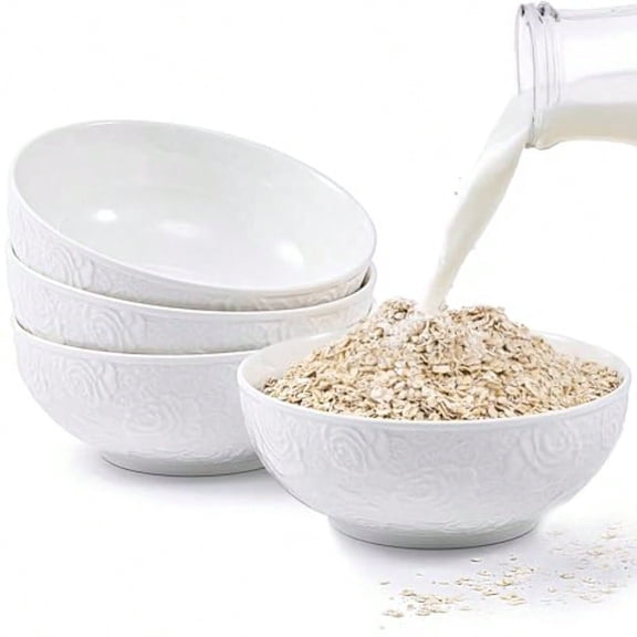 Porcelain Cereal Bowls 26 Oz Large Set Of 4 6.5 White Embossed ScratchResistant Glaze Stackable Microwave Oven Dishwasher Ceramic Kitchen Bowls Soup Salad Bowls