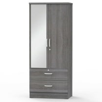 Better Home Products Grace Armoire Wardrobe with Mirror & Drawers in Gray