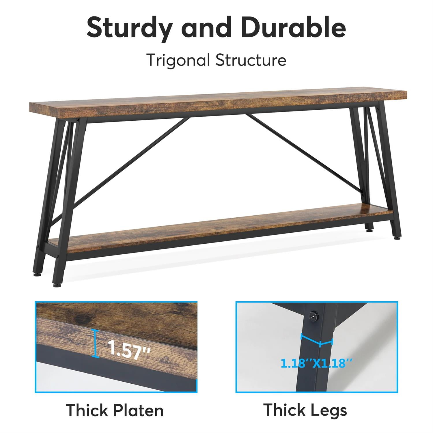 Demi Bonn 70.9" Console Table, Rustic Vintage Narrow Sofa Table for Entryway, Living Room, Hallway, Brown & Black