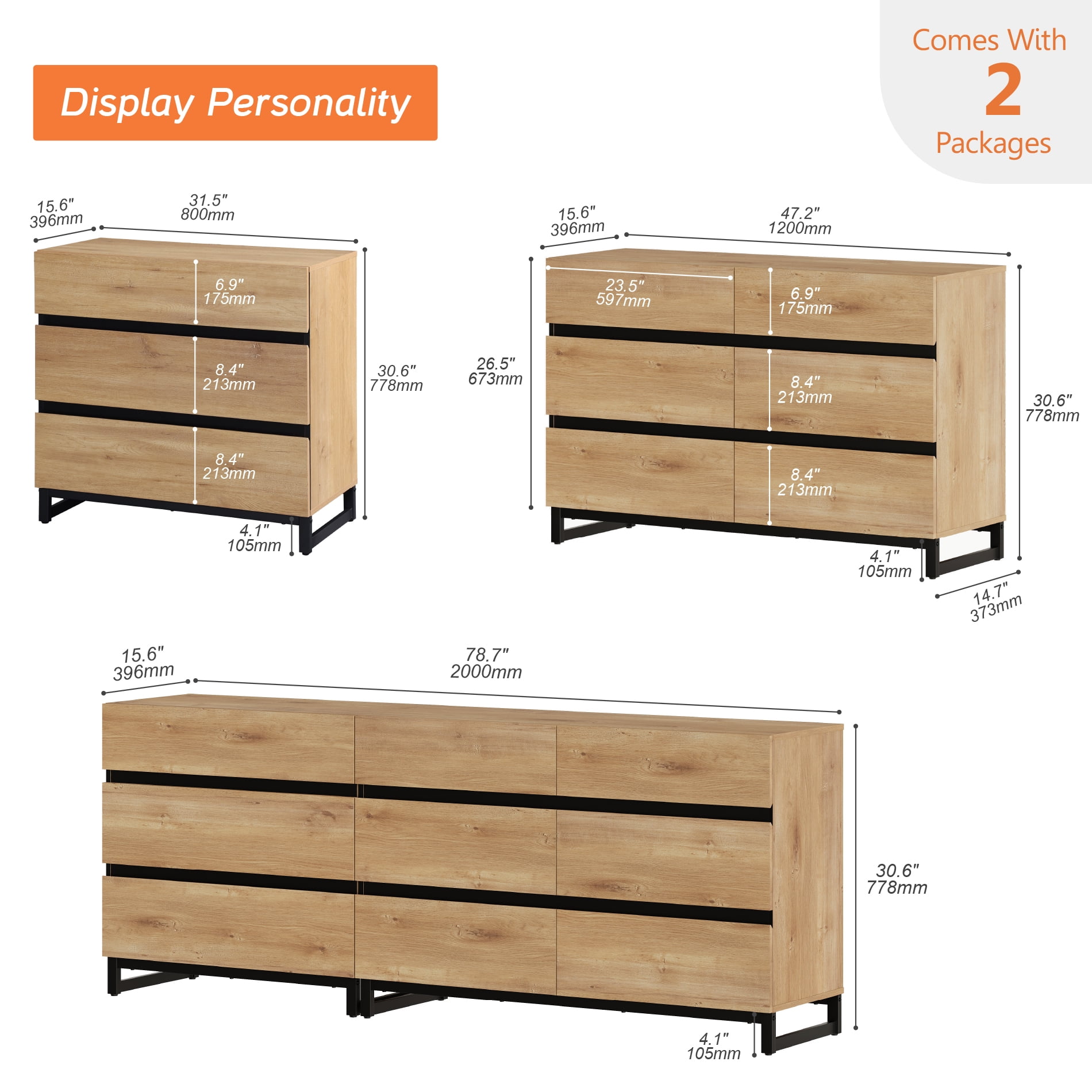 Modern TV Stand For Tvs Up To 90 Inches, 2 In 1 TV Console With 9 Drawers, Media Console With Adjustable Shelf For Living Room, Bedroom,Oak