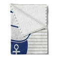 thumbnail image 2 of Skull Soft Flannel Fleece Throw Blanket, Anchor Eyed Heart Nose and Wavy Mouth Marine on Stripes, Cozy Plush for Indoor and Outdoor Use, 70" x 90", Persian Blue Grey, by Ambesonne, 2 of 5