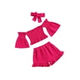 thumbnail image 3 of Kiapeise Toddler Girls Off Shoulder Shirt and Wide Leg Ruffle Casual Shorts Set, 3 of 8