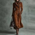 thumbnail image 2 of CharmCyan Women's Long Sleeved Elegant Coat With A Collar And Solid Color Suede Long Windbreaker Jacket Light Brown S, 2 of 3