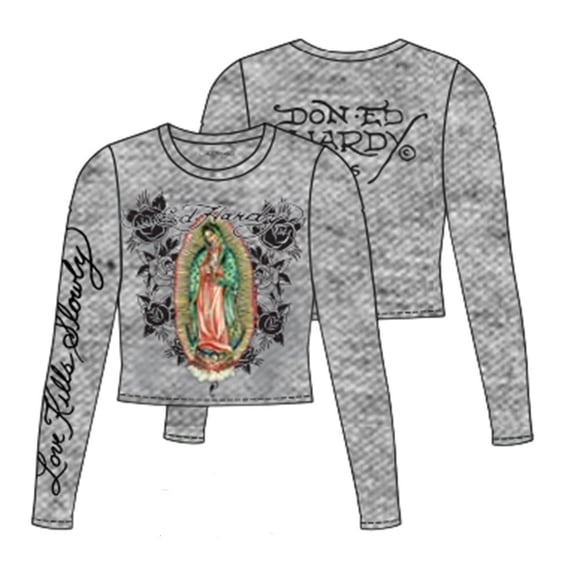 Ed Hardy Mary Long Sleeve Crop Shirt - EHW1419-1 (Heather Grey, S)
