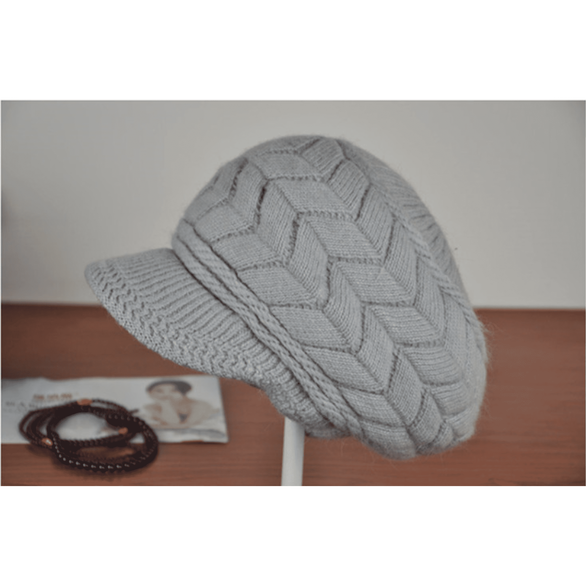Women Winter Warm Knit Hat Wool Snow Ski Caps with Visor  display picture 2