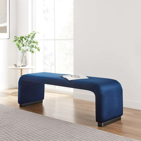 Modway Koda Performance Velvet Waterfall Long Bench in Black Midnight Blue