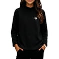 thumbnail image 4 of Big Girls Cute Undershirts Mock Neck Printed Fleece Pullover Drop Shoulder Warm Casual Fall Winter Outfits Black 14-15Years, 4 of 5