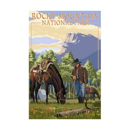 Rocky Mountain National Park, Colorado - Cowboy and Horse in Spring Print Wall Art By Lantern