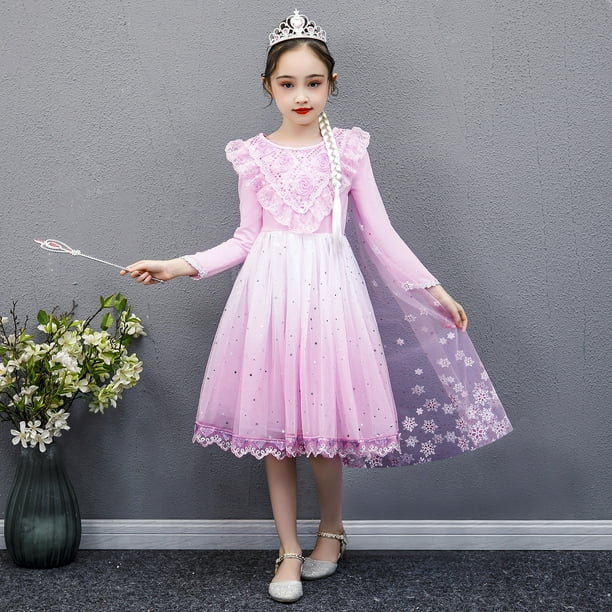 Robe Elsa pour filles enfants robe de princesse avec Cape Halloween Cosplay  Costume longue robe fête d'anniversaire habiller 