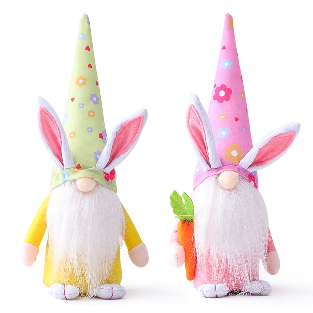 Kepooman 2 Pcs Kids 13" Long Hat Faceless Bunny Doll for Decor Gifts, Pink + Yellow