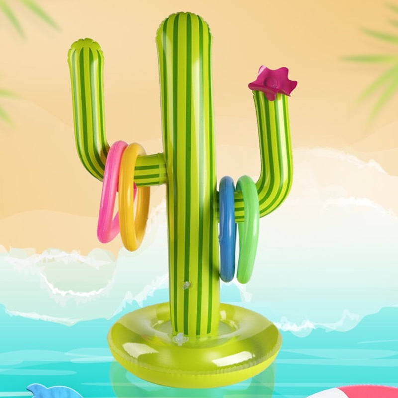 Water Party Decoration with Cactus Drink Holder Pool Floats Sports with Cactus Arm Bands Cactus Beach Ball AirMyFun Inflatable Cactus Pool Float Set 