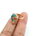 thumbnail image 3 of Natural Oyster Copper Turquoise Coffin Ring, 18K Gold Plated Solid 925 Sterling Silver Jewelry, Wedding Birthday Anniversary Unisex Ring (Oyster Copper Turquoise-yellow gold, Size 7), 3 of 5