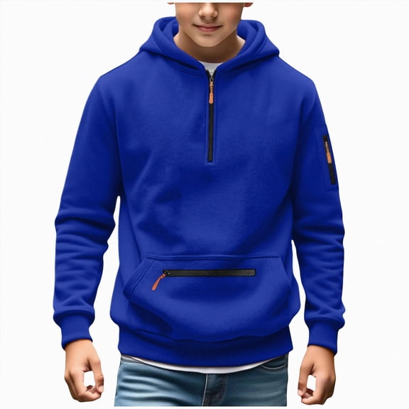 Splozh Hoodies for Boys Cute Fleece Warm Soft Boys Fashion Long Sleeve Pullover Tops Fall Winter Clothes,Blue,15-16 Years