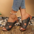 thumbnail image 2 of Women Fashion Open Toe Slippers Rhinestone Design 5cm Heel PU Material Comfortable Casual Slide Sandals Summer Wear, 2 of 8