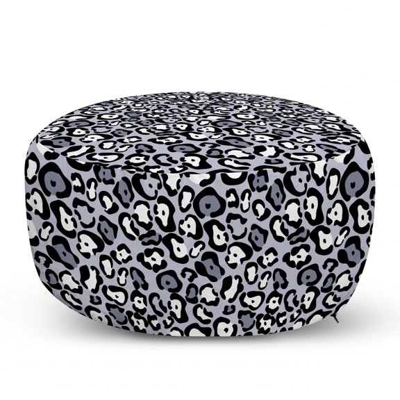 Leopard Print Pouf Cover with Zipper, Repetitive Wild Animal Fashion Print Purple Grey Tones, Soft Decorative Fabric Unstuffed Case, 30" W X 17.3" L, Grey Ceil Blue, by Ambesonne