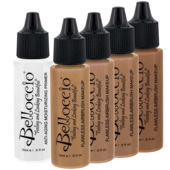 Belloccio Tan Color Shade Foundation Set - Maquillaje cosmético profesional con aerógrafo en botellas de 1/2 oz