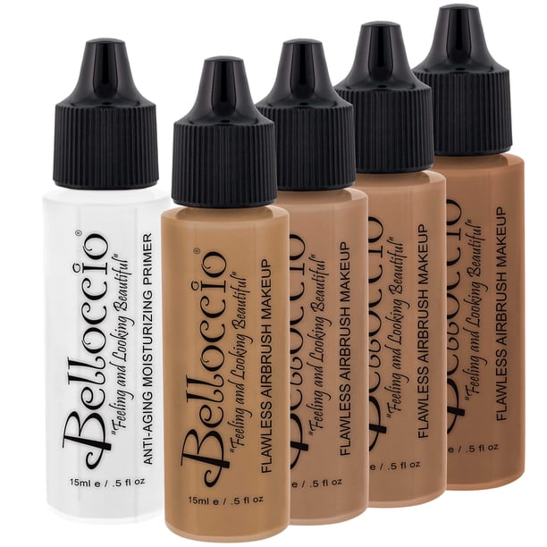 Belloccio Tan Color Shade Foundation Set - Maquillaje cosmético profesional con aerógrafo en botellas de 1/2 oz