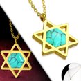 thumbnail image 2 of Stainless Steel Simulated Turquoise Jewish Star of David Pendant Necklace, 20", 2 of 3