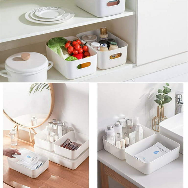 Casewin Plastic Storage Basket,4 Pcs White Colour Storage Boxes, Organizing  Bins for Kitchen Storage, Cupboard, Office, School and Home 