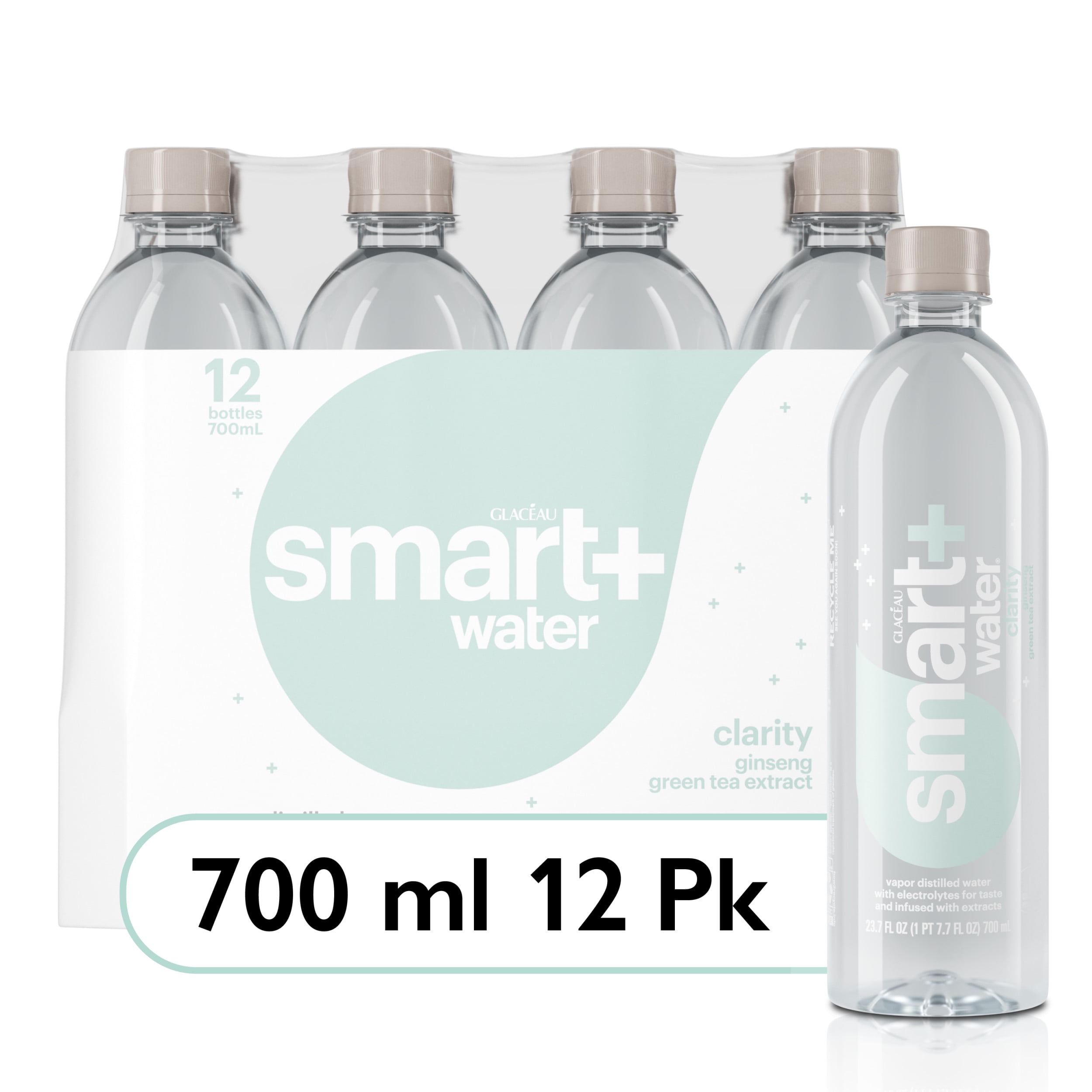 Smartwater+ Clarity, Ginseng Green Tea Bottles, 23.7 fl oz, 12 Pack
