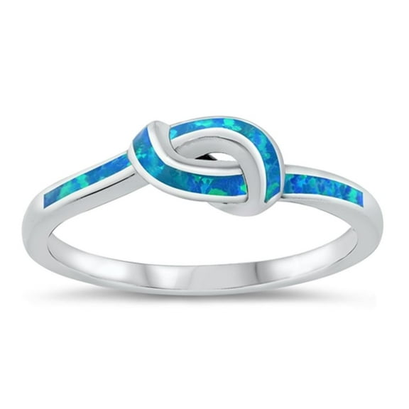 CHOOSE YOUR COLOR Blue Simulated Opal Mosaic Love Knot Ring .925 Sterling Silver Band CZ Female Size 6