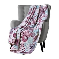 Serafina Home Decorative Ocean Throw Blanket: Coastal Sea Life Jelly Fish Coral Starfish Shells Accent for Couch or Bed, Colors: Purple Aqua White (Ivory Coast)