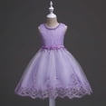 thumbnail image 6 of MGDXOX Girls Sleeveless Lace Bodice Tulle Dress with Pearl Neckline and Floral Lace Hem Formal Party Dress for Wedding Purple 5-6Years, 6 of 8