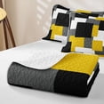 thumbnail image 4 of Castle Fairy Minimalist Overlapping Square Block Twin Quilt Set 2 Pieces,Vintage Mosaic Twin Coverlet Set,Yellow Gray Black,1 Bedspread and 1 Pillowcase, 4 of 7