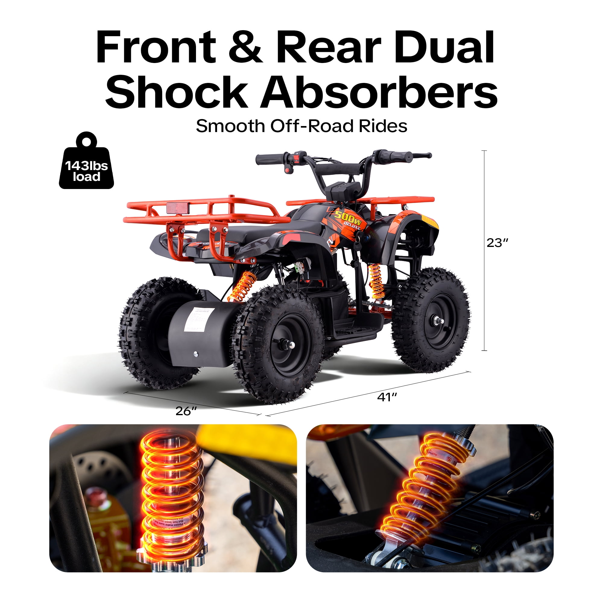 QEASET Electric atv Dirt Quad, 36V 500W Motor, 12-17mph Speed, Twist Grip Acceleration & Hand Operated Disc Brakes,Knobby Air Tires, Multiple Colors, Holiday Gifts