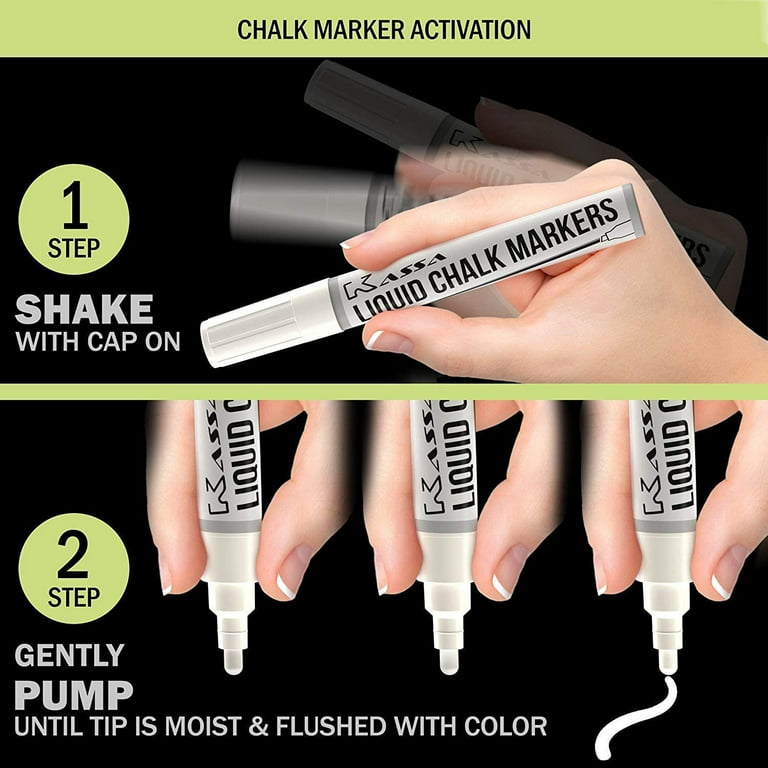ArtShip Design 8 White Chalk Markers - Double Pack of Both Fine and Reversible Medium Tip Liquid Chalk Pens Wet Erasable for Menu Boards, Windo